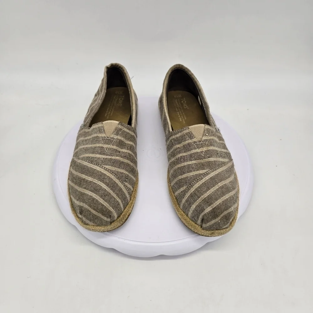 Toms Shoes Women's 10 Gray Striped Canvas Espadrille Flat Casual